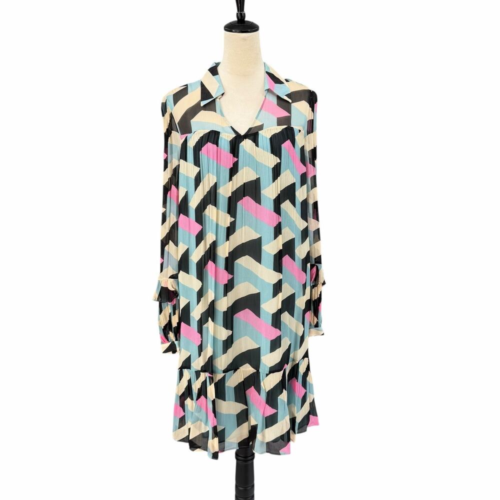 Diane von Furstenberg Heidi Geometric Rectangle Print Long Sleeve Shirt Dress - Picture 3 of 13